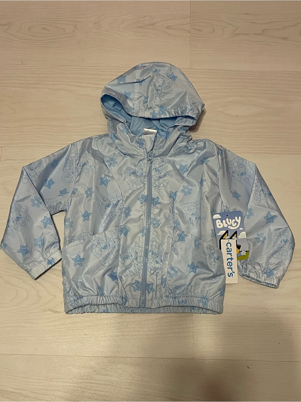 Carter's Pale Blue Hooded Rain Jacket with Star & Character Print